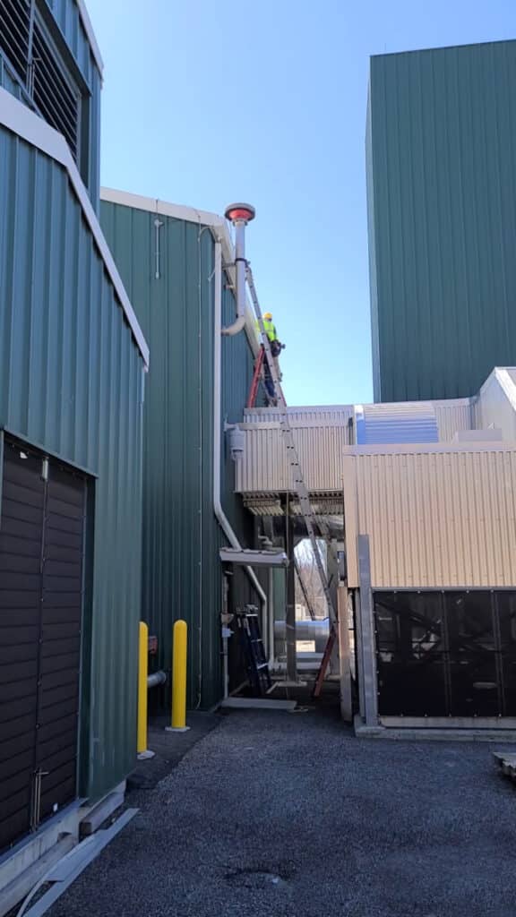 industrial building with gutters and downspout
